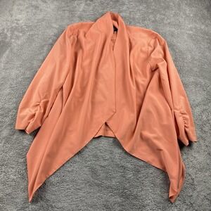 Mine Open Front Cardigan Jacket Womens Small Orange Long Sleeve Sheer 3/4 Sleeve